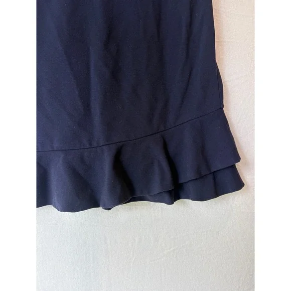 Diane von Furstenberg Navy Blue Ruffle Hem Short Sleeve Sheath Dress Size 4 - Picture 5 of 10